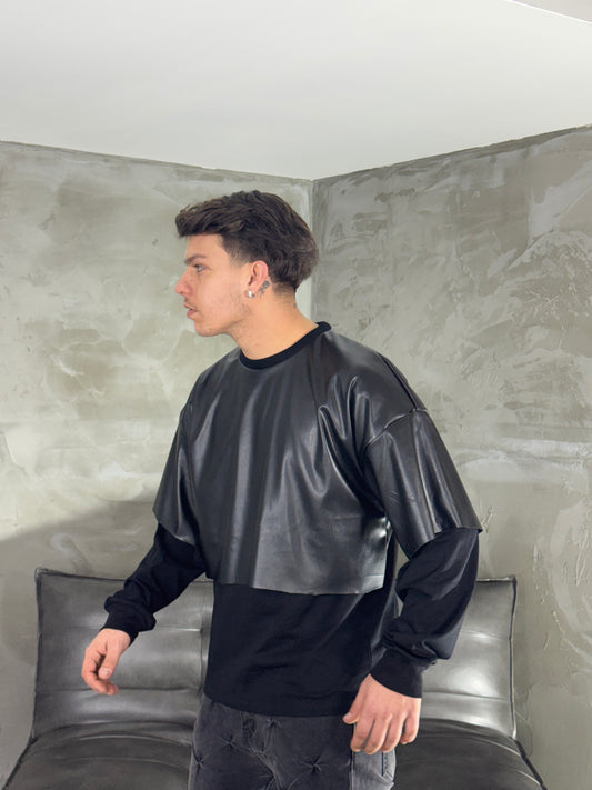 DOUBLE-LAYERED ECO-LEATHER HOODIE