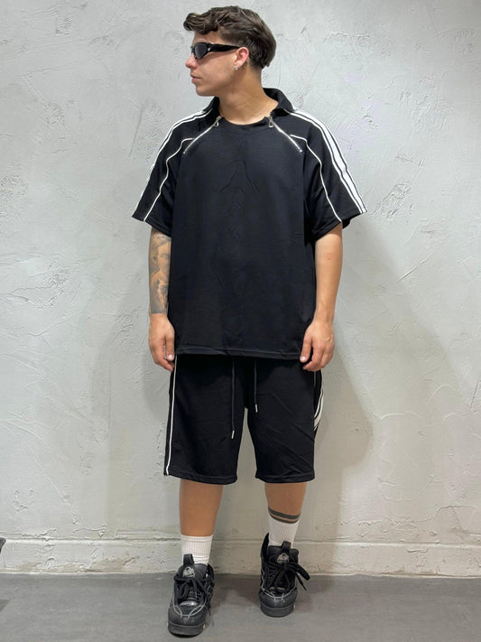 COORDINATO POLO SHIRT WITH DOUBLE ZIP BLACK