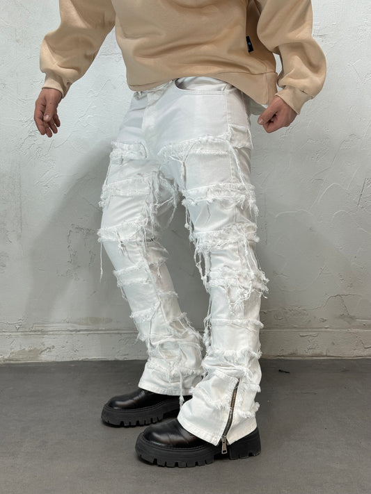 BAGGY FIT RIPPED CON ZIP WHITE