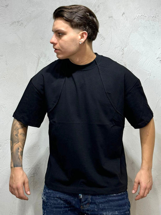 DOUBLE NECK BLACK T-SHIRT