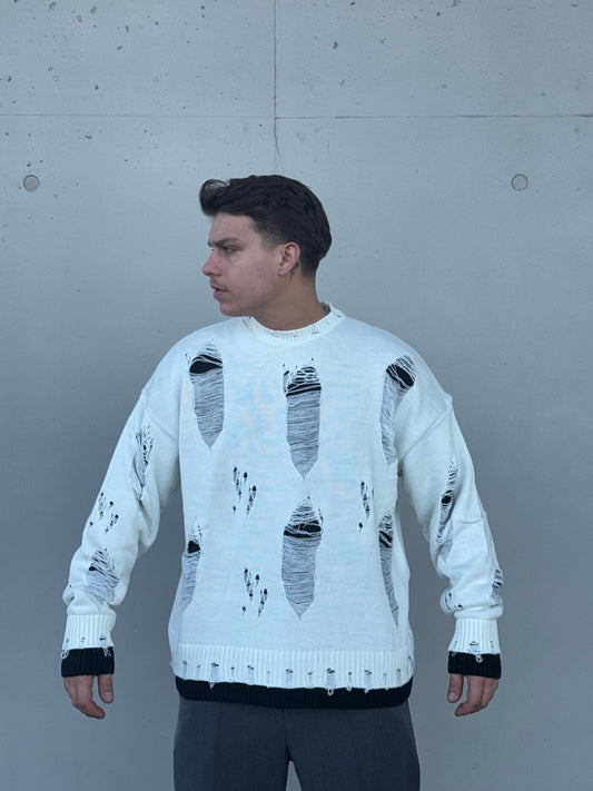 BREAKAGES WHITE SWEATER