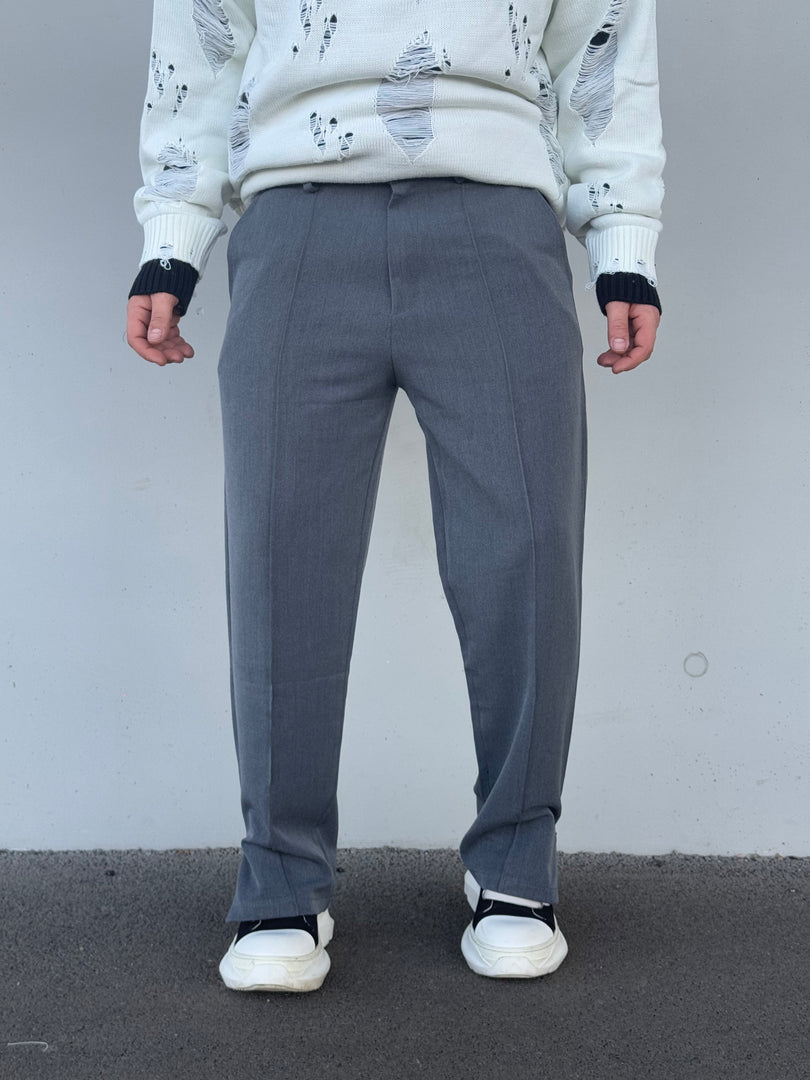 PANTALONE FONDO AMPIO CON ZIP GRIGIO