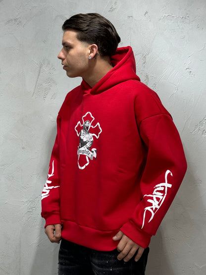 HOODIE BOXY FIT 2PAC THUG LIFE RED