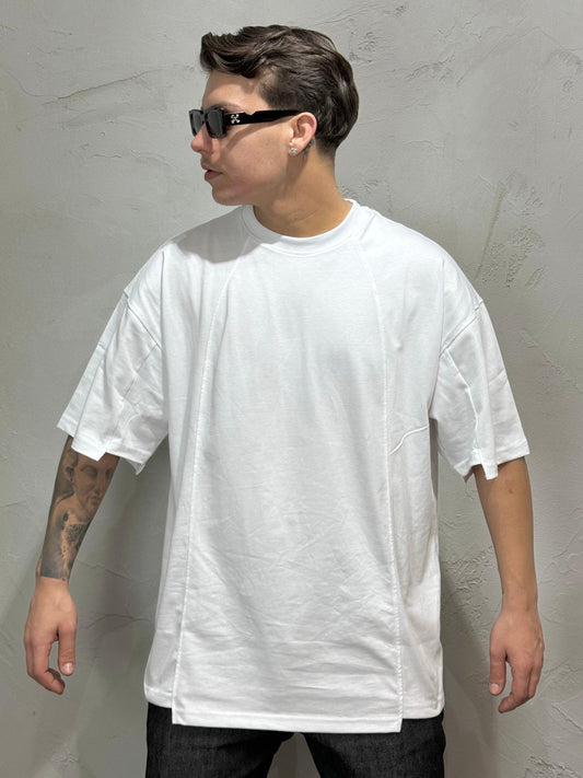 WHITE DOUBLE STITCH CROP FIT T-SHIRT BY CNTC