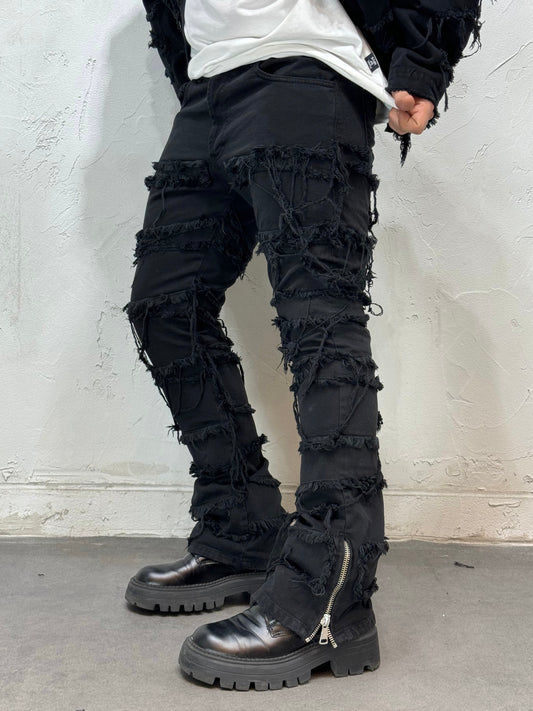 BAGGY FIT RIPPED CON ZIP BLACK