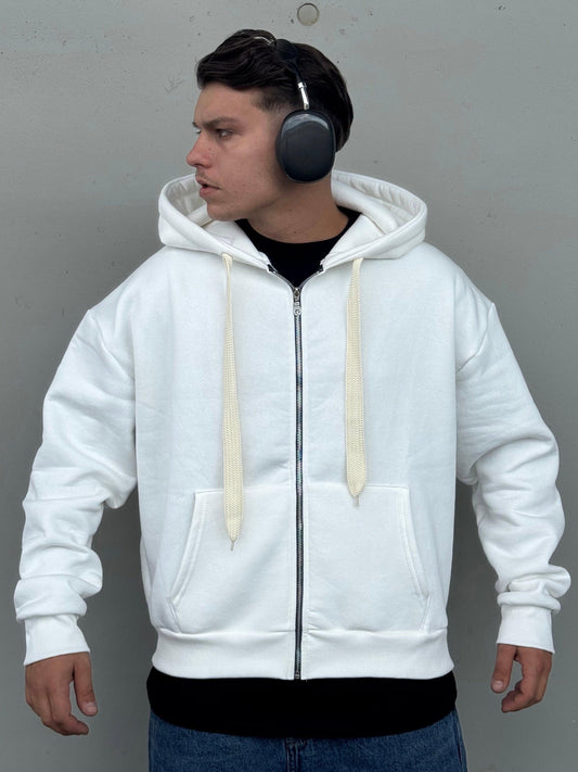 HOODIE BOXY FIT WITH ZIP WHITE